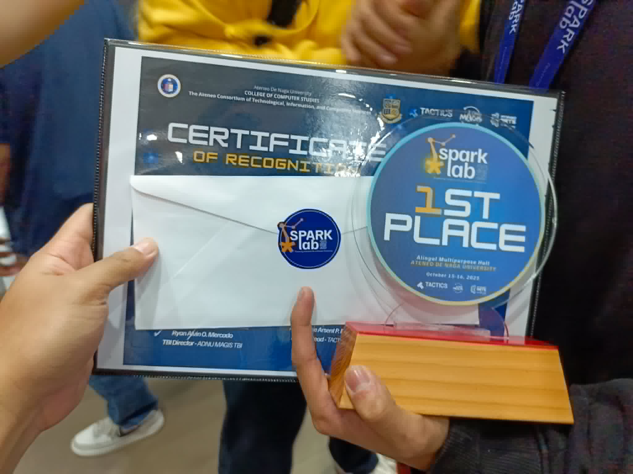 SparkLAB Hackathon first place award close-up