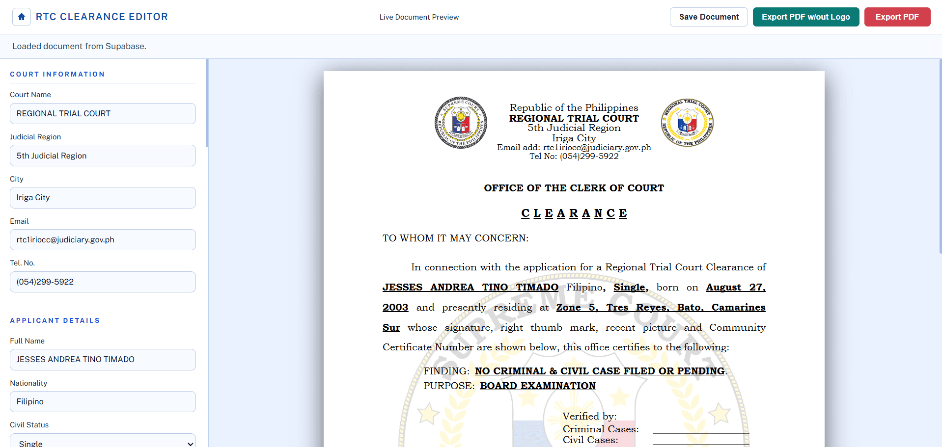 Live Clearance Editor