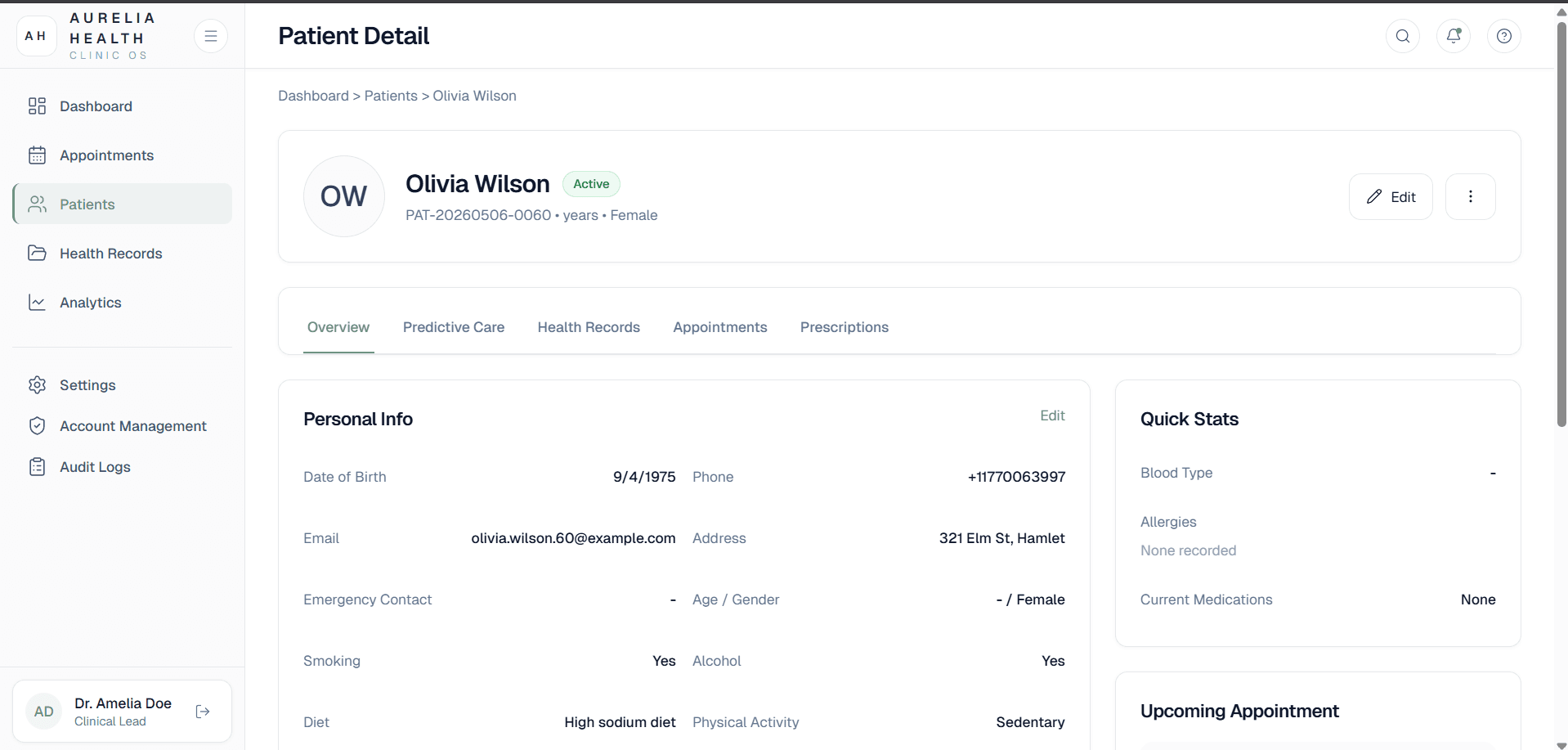 Clinic management patient dashboard preview